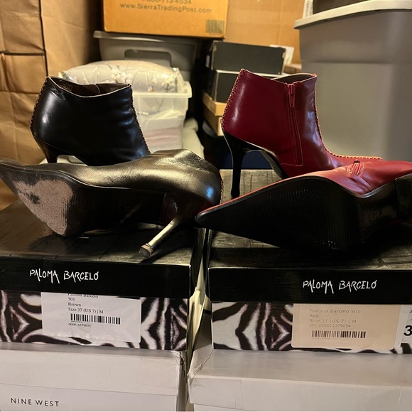 Paloma Barcelo Brown and Red Heeled Boots Sleek Design - Picture 2 of 4